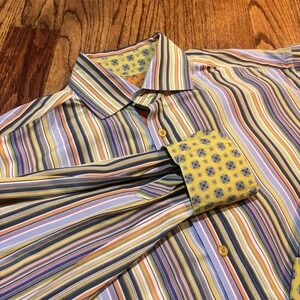 Robert‎ Graham XL Multicolor Stripe Flip Cuff Shirt Mens Button Front Cotton